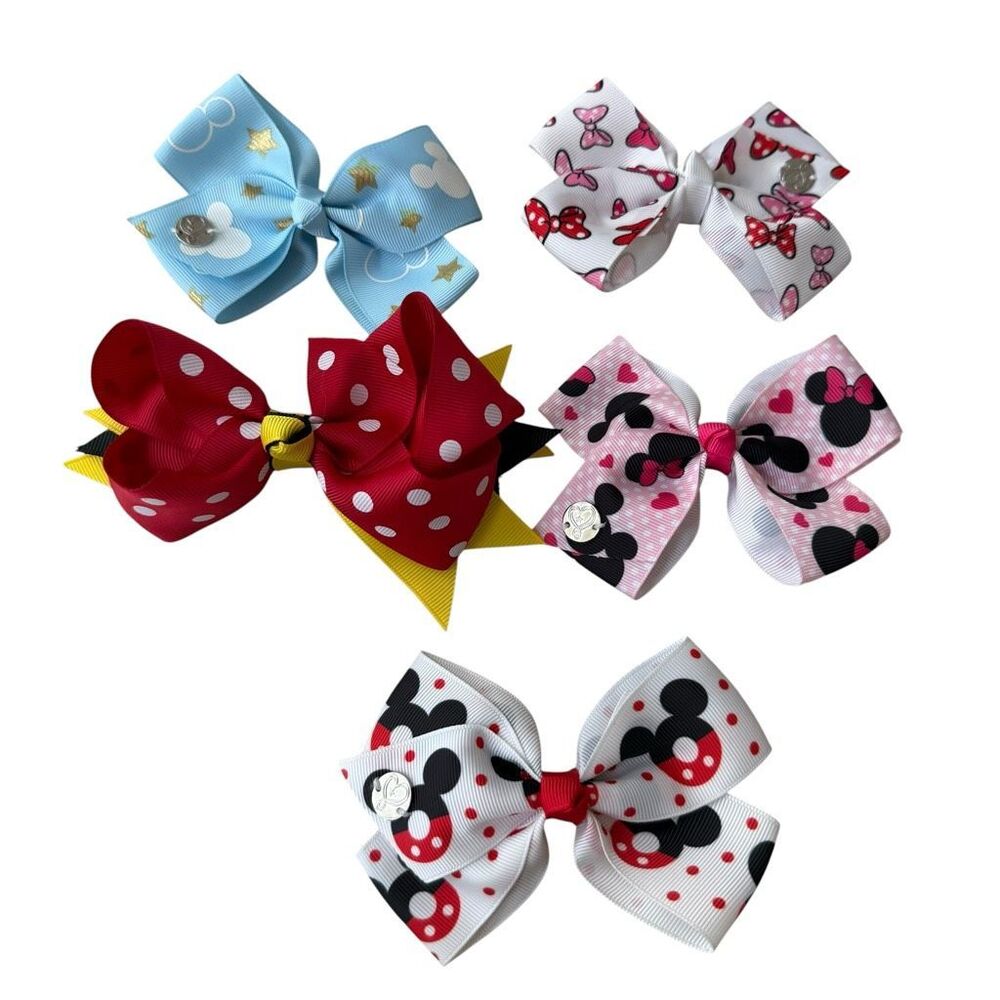Disney Minnie Mouse Girls Hair Bow Lot of 5 – Mickey Minnie Polka Dot Hair Clips